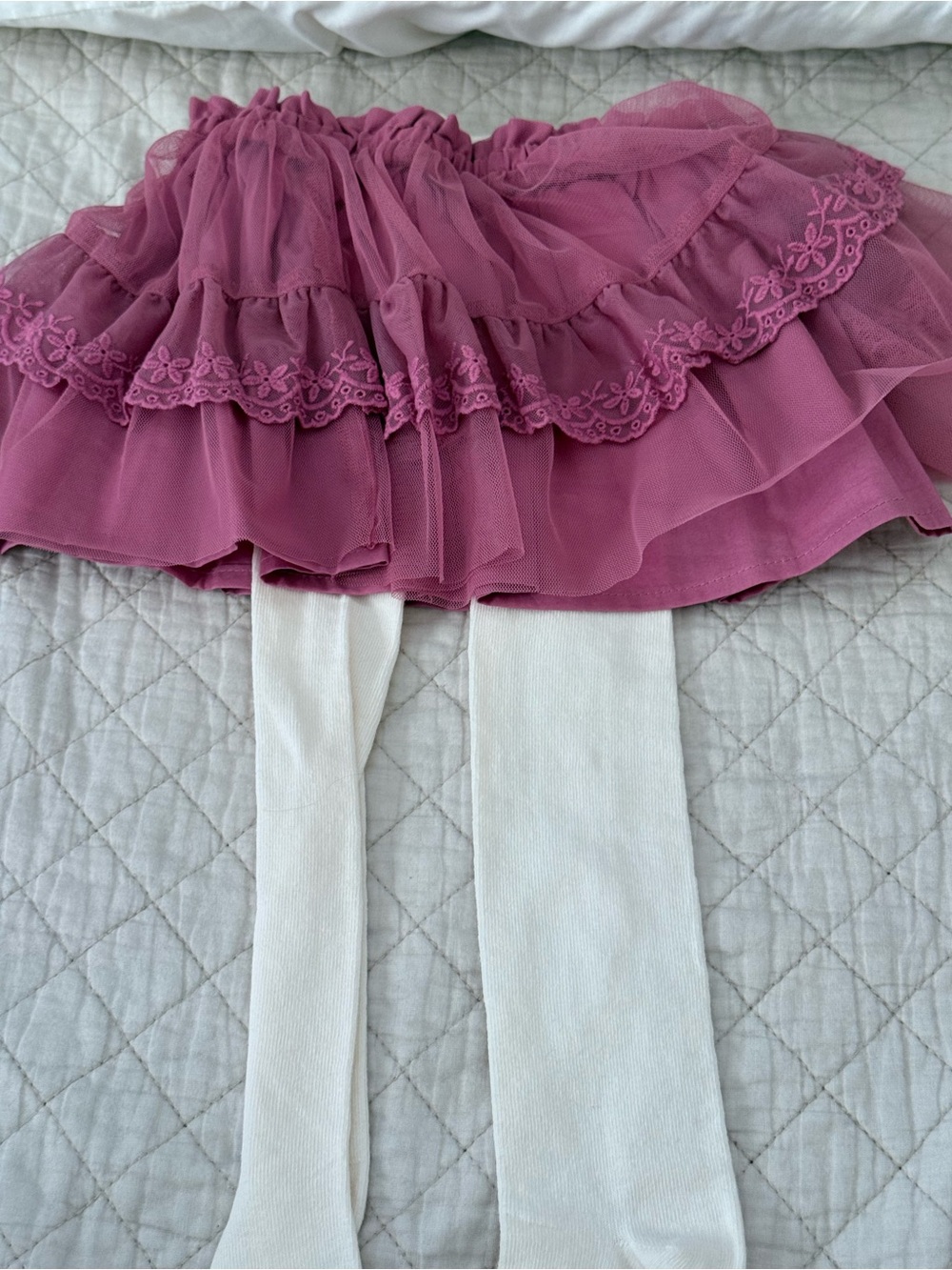 OshKosh B'gosh Mauve Layered Tulle Skirt with White Tights